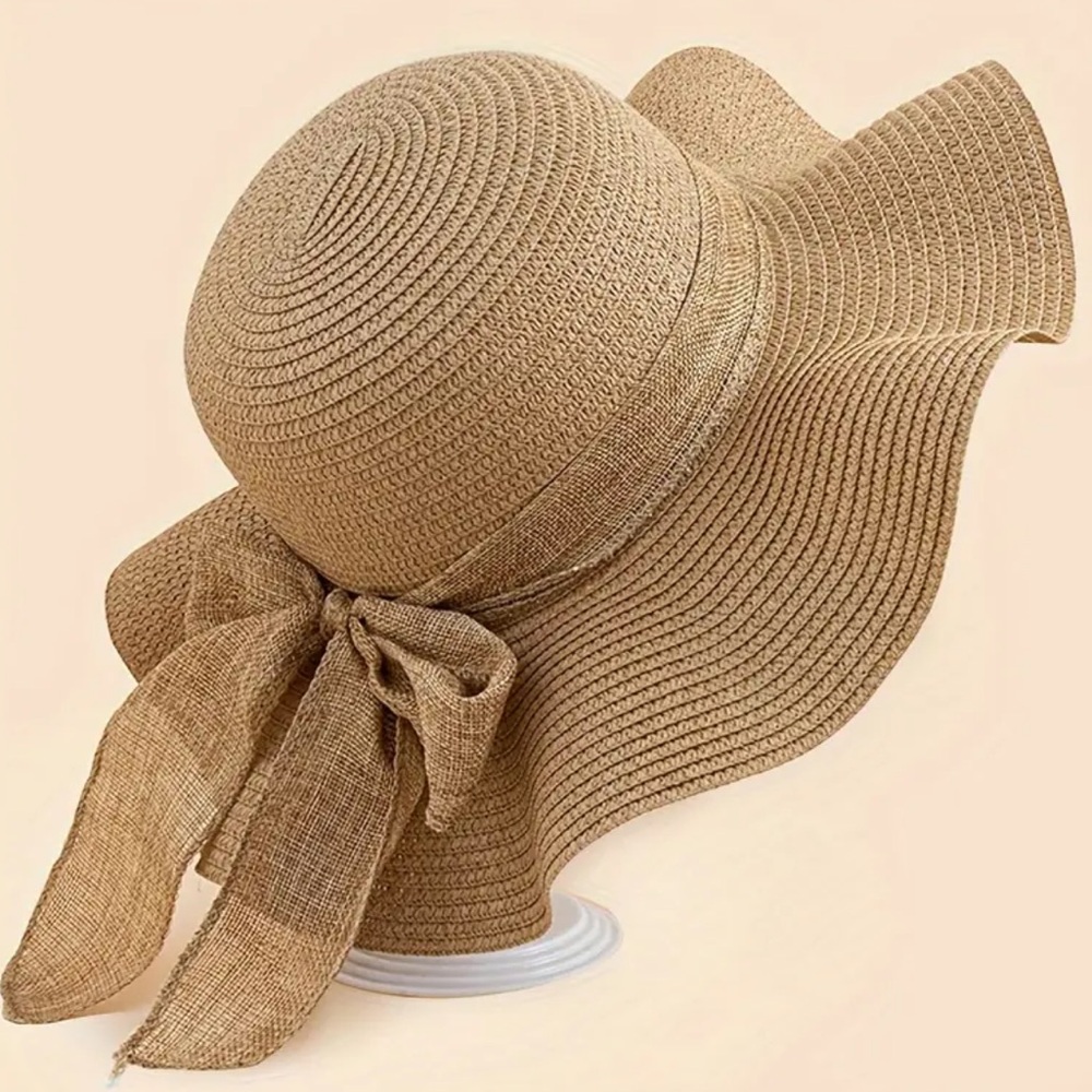 137. NEW| Chic & Elegant Sun Hat with Wide Brim Floppy Ruffle Bowknot Straw Hat - Picture 4 of 5